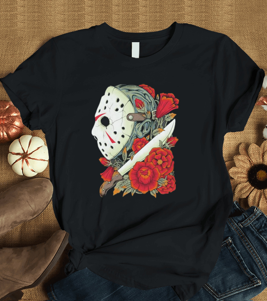 Crystal Lake Counselor Camp Mask Floral Knife T-Shirt