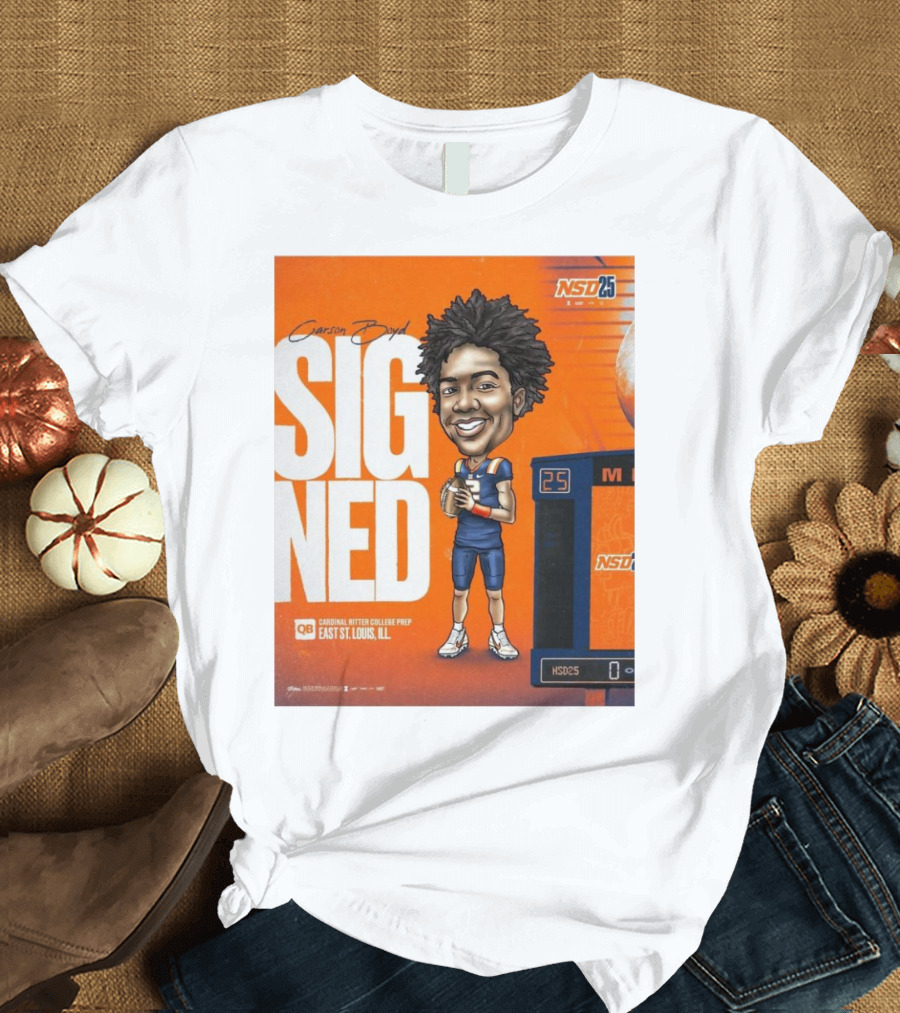 Illinois Fighting Illini Carson Boyd QB NSD25 East St. Louis Cardinal Ritter College Prep Signed T-Shirt