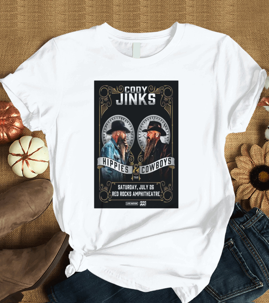 Cody Jinks Hippies and Cowboys Tour Red Rocks Amphitheatre Morrison CO Saturday July 26 2025 T-Shirt