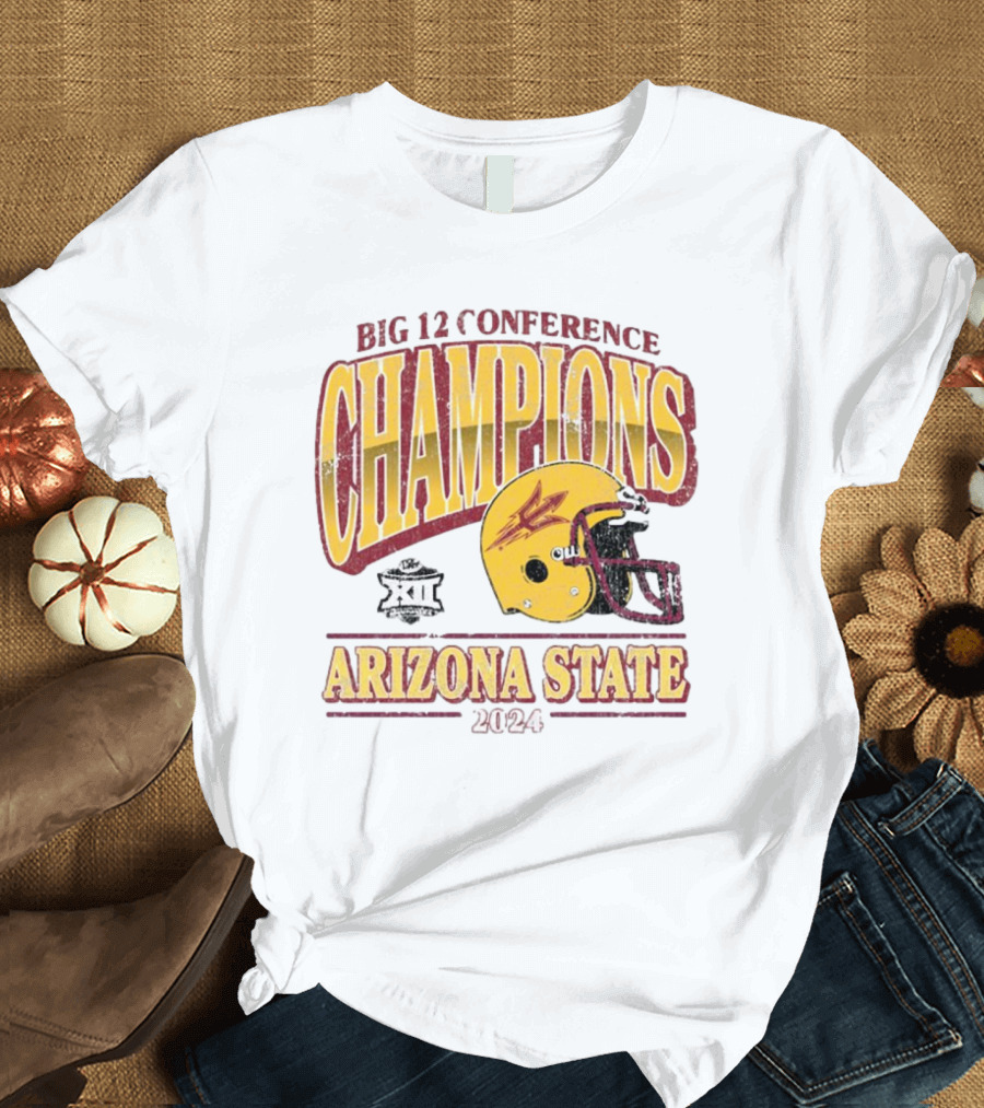 Arizona State Sun Devils 2024 Big 12 Conference Champions Vintage Retro Helmet T-Shirt