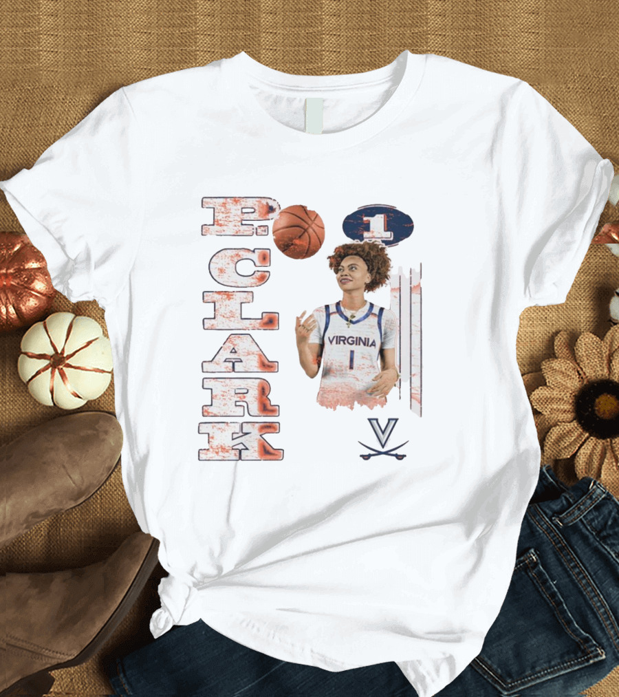 Clark Virginia Cavaliers Basketball Number 1 Cartoon with Ball and V T-Shirt