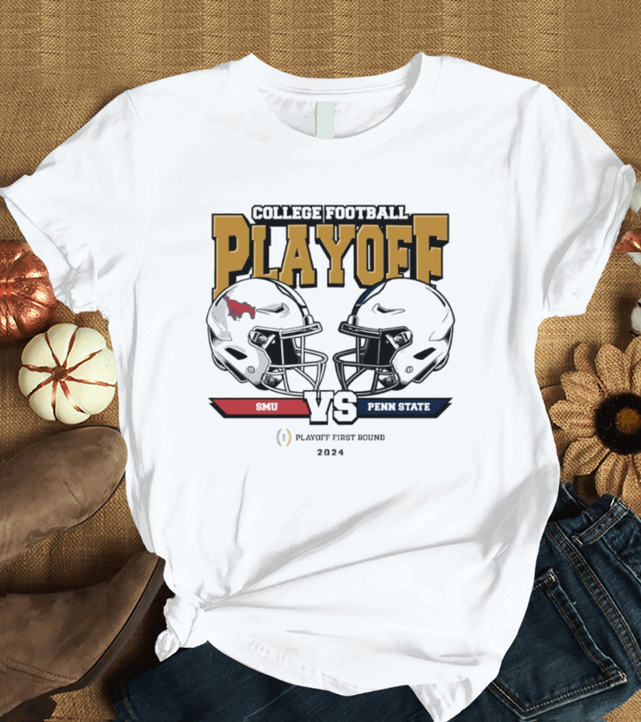 College Football Playoff First Round 2024 SMU Mustangs Vs Penn State Nittany Lions Helmet Matchup T-Shirt