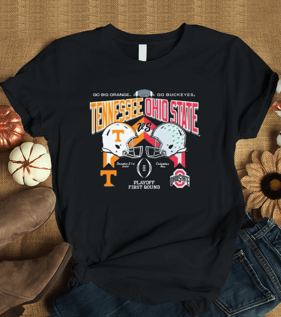 Tennessee Volunteers vs Ohio State Buckeyes Playoff First Round December 21 Columbus Ohio Go Big Orange Go Buckeyes Helmet Matchup T-Shirt