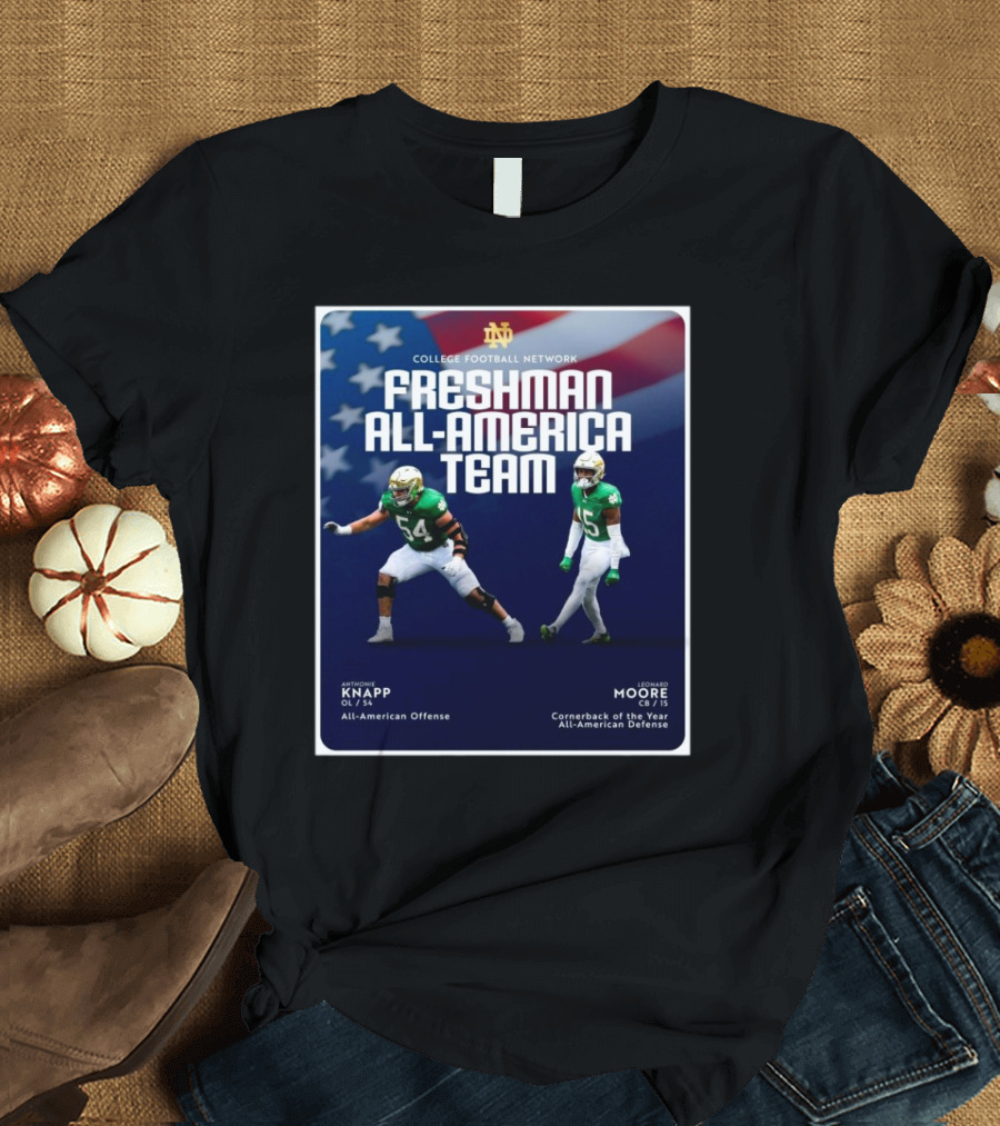 Anthonie Knapp Leonard Moore Notre Dame College Football Network Freshman All-America Team T-Shirt