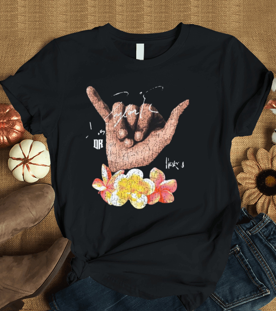 Shaka Hand Huskers Dylan Raiola Signature with Flowers and DR T-Shirt