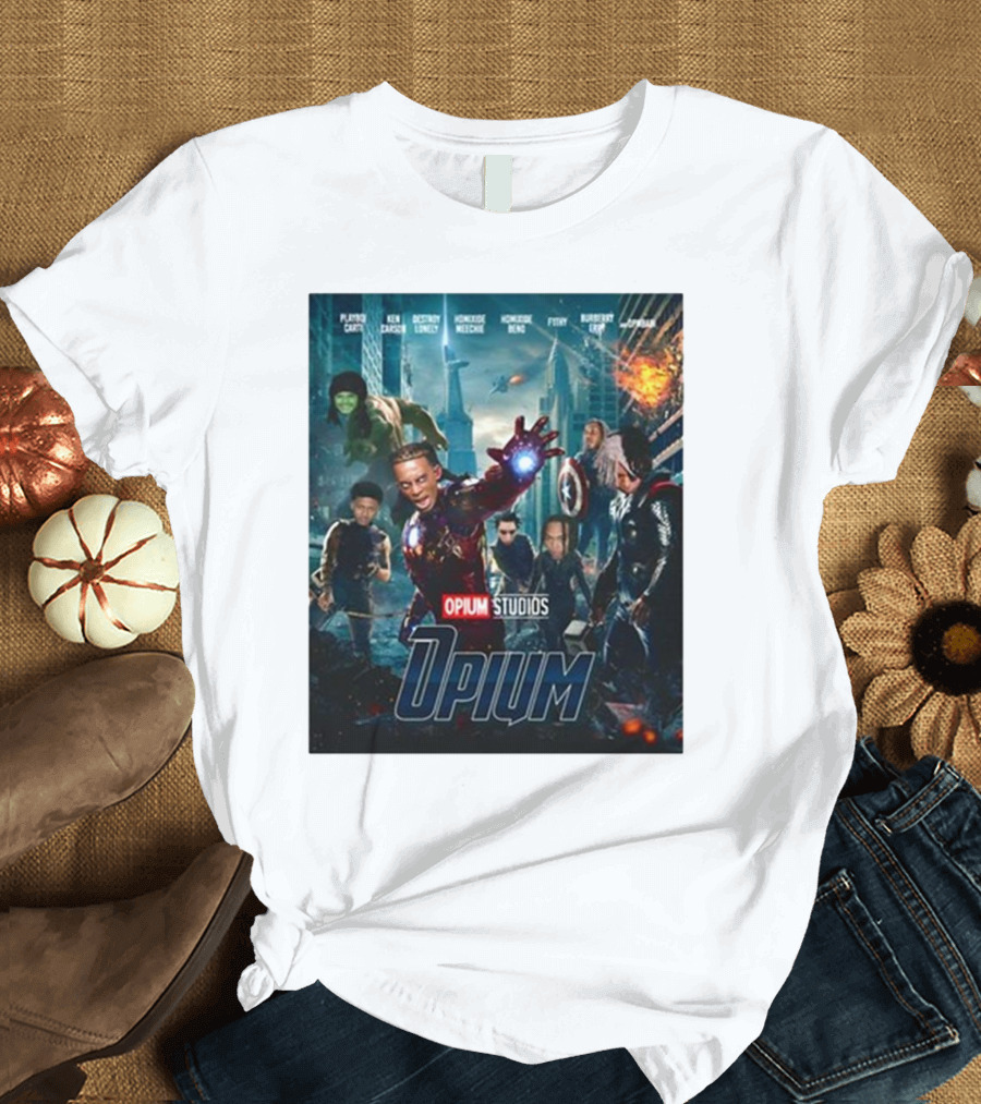 Opium Studios Superhero Parody Featuring Playing Cacti Ken Carson Destroy Lonely Homixide Menge Homixide Beno F1lthy Burberry Erry A$ap Indigo T-Shirt