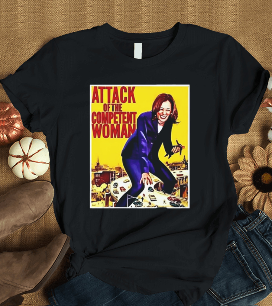Attack Of The Competent Woman Kamala Harris Giant City Retro Scene T-Shirt
