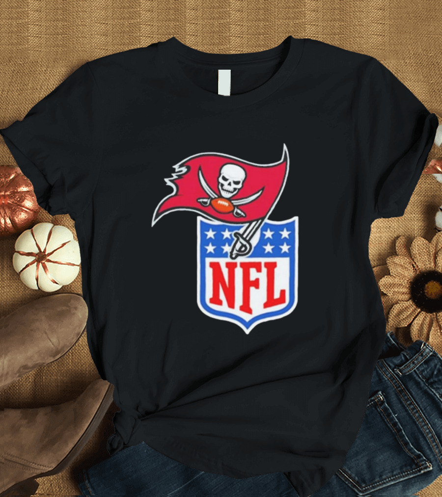 Tampa Bay Buccaneers NFL Collaboration Logo with Pirate Flag and Shield T-Shirt
