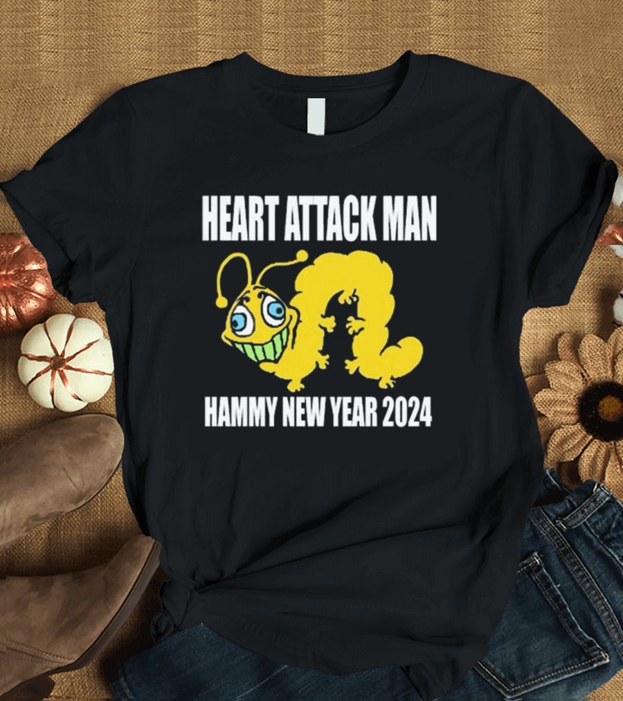 Heart Attack Man Hammy New Year 2024 Yellow Caterpillar Character T-Shirt