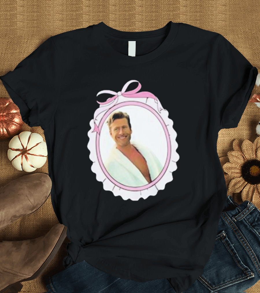 Cherrydaze Glen Powell Pink Ribbon Scalloped Frame T-Shirt