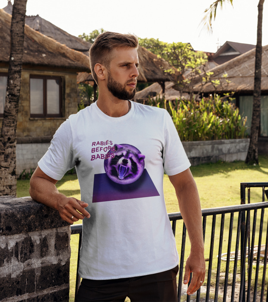 Rabies Before Babies Raccoon Spherical Illusion T-Shirt