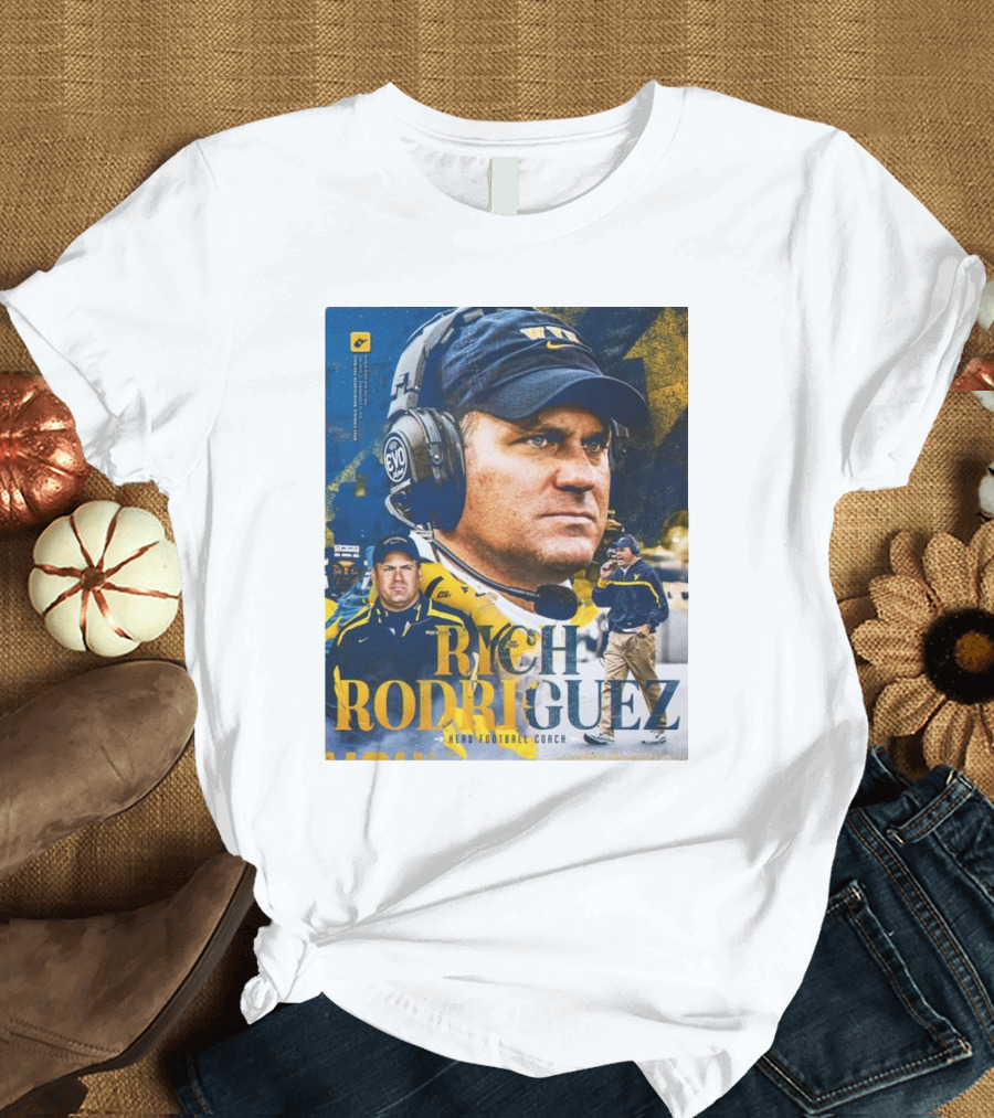 Rich Rodriguez Head Football Coach West Virginia Mountaineers Spot The Ball Iconic Coaching T-Shirt