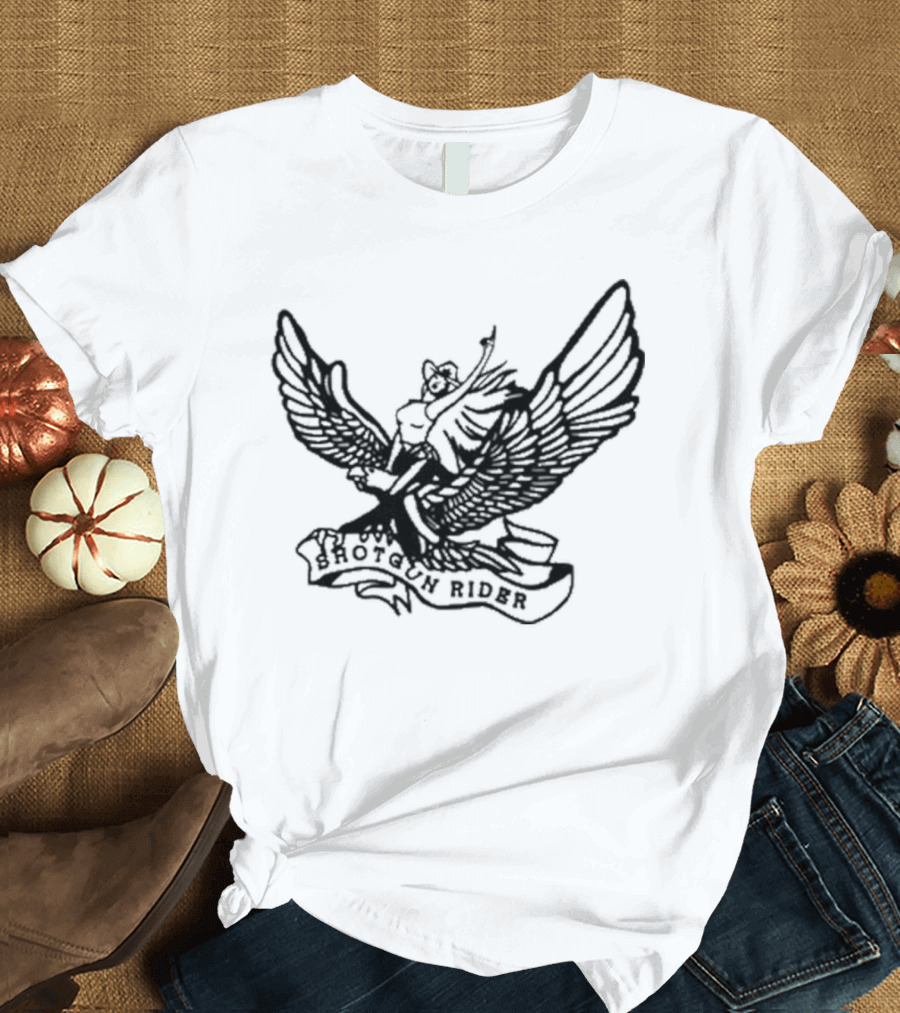 Shotgun Rider Eagle Motorcyclist Banner T-Shirt