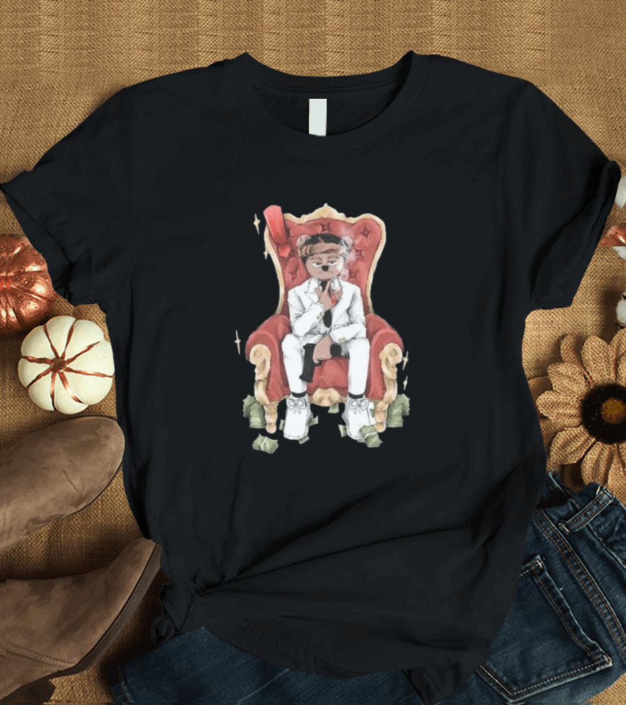 Top Kid Korro Sitting On Red Throne With Money Rolls And Suit T-Shirt