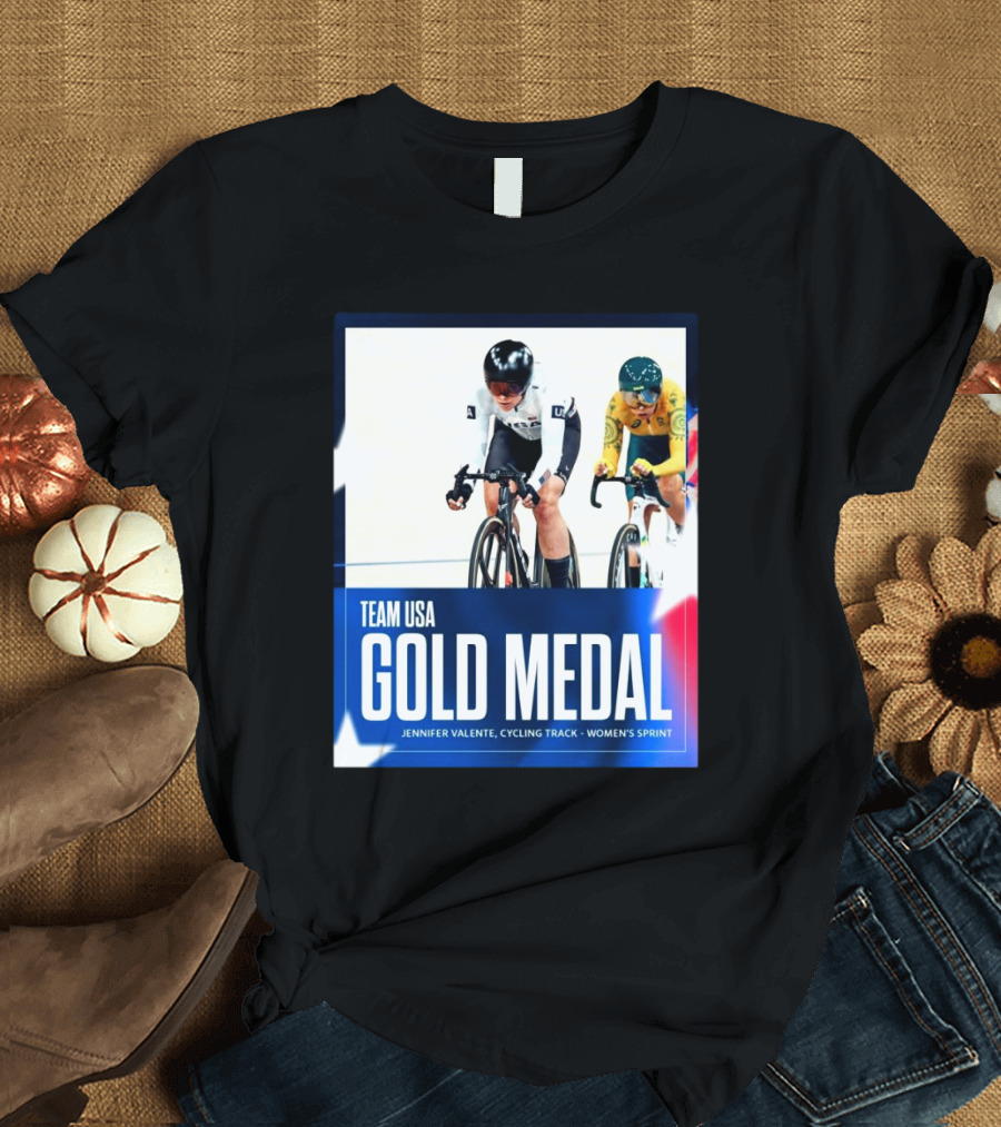 Team USA Gold Medal Jennifer Valente Cycling Track Women's Sprint T-Shirt