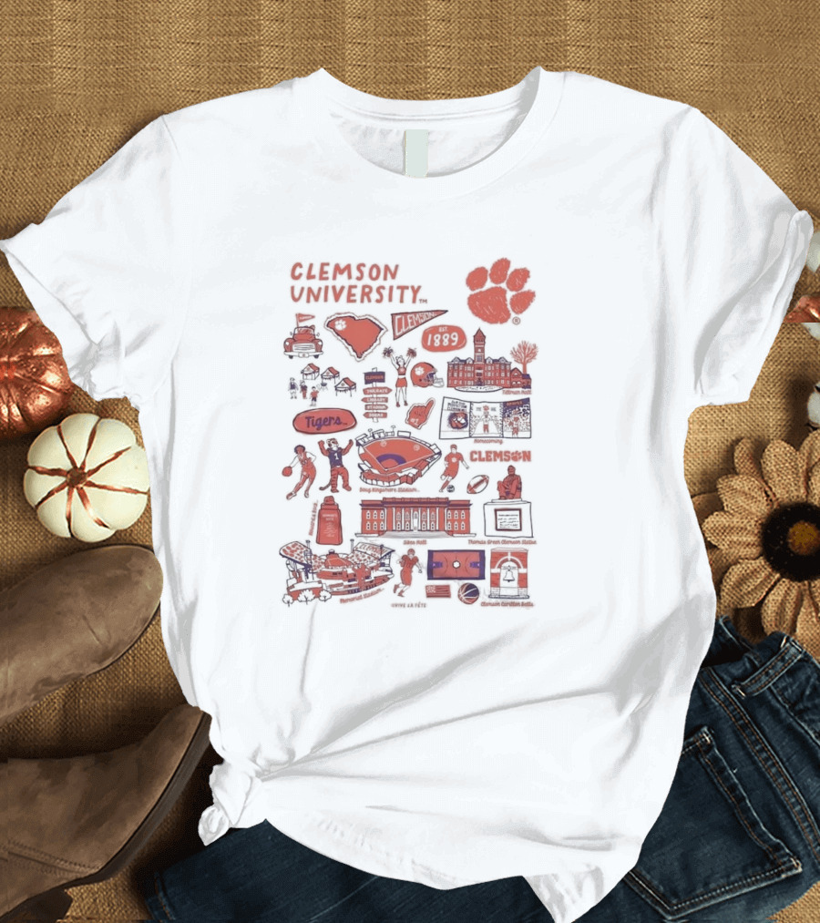 Clemson University Tigers 1889 Paw Print South Carolina Football Basketball Bowman Field Memorial Stadium Vive La Fete T-Shirt