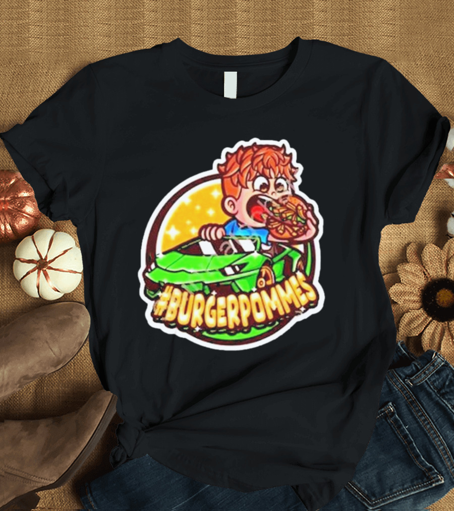 Lukas Eating Burger in Green Car #Burgerpommes T-Shirt