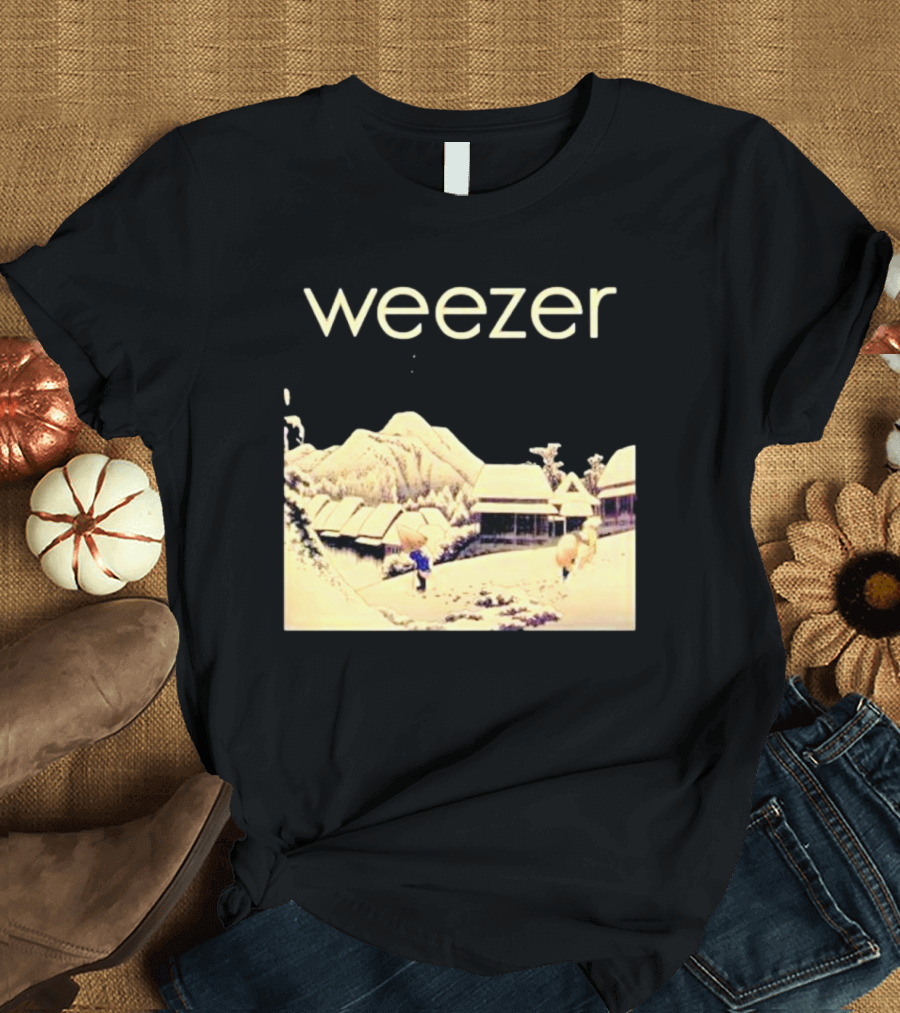 Weezer Pinkerton Album Snowy Village Scene T-Shirt