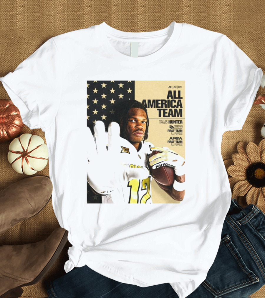 Colorado Buffaloes Travis Hunter All America Team First-Team FWAA AFCA T-Shirt