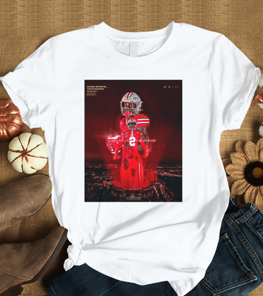 Ohio State Buckeyes vs Tennessee Vols Caleb Downs Jeremiah Smith 12 21 24 Scarlet for the Shoe CFP T-Shirt
