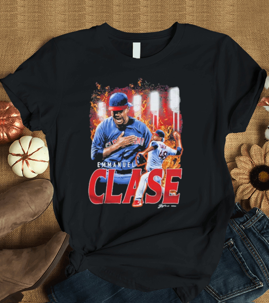 Emmanuel Clase Cleveland Fireball MLB Pitcher Flames T-Shirt