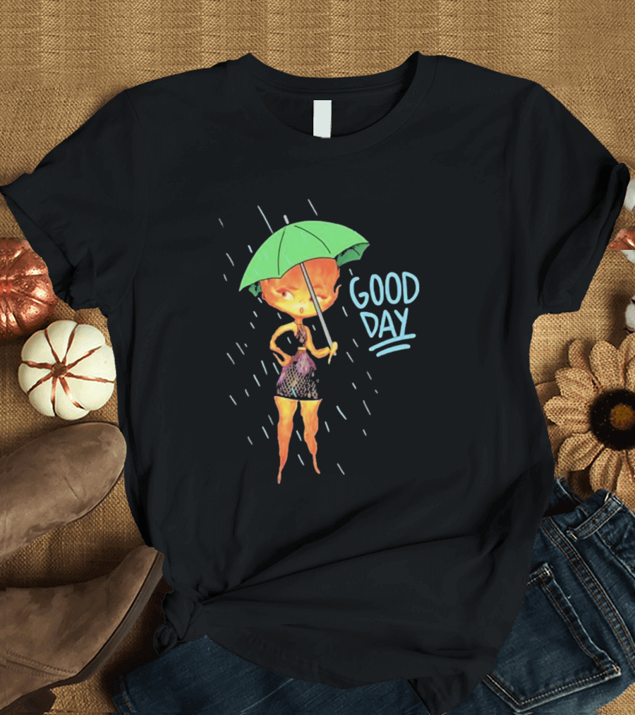 Good Day Ember Lumen Raindrops Green Umbrella T-Shirt