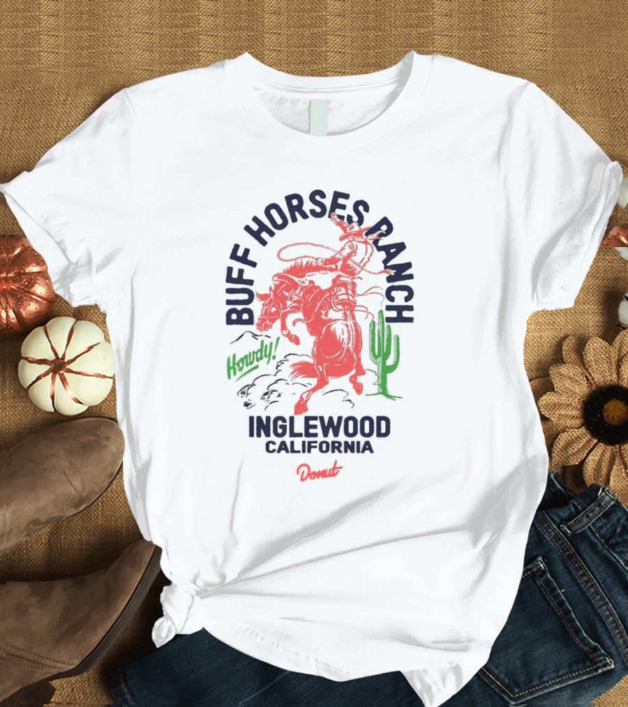 Buff Horses Ranch Howdy Inglewood California Donut T-Shirt