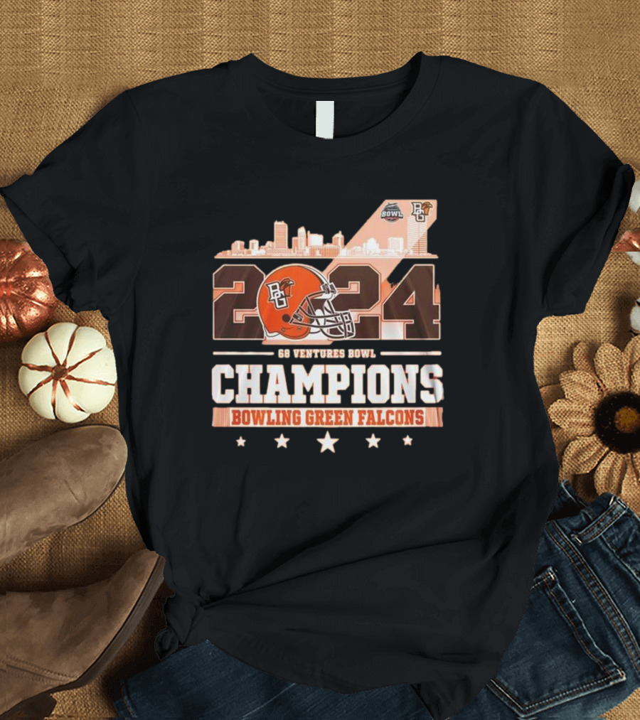 Bowling Green Falcons Football 2024 Champions 68 Ventures Bowl Skyline T-Shirt