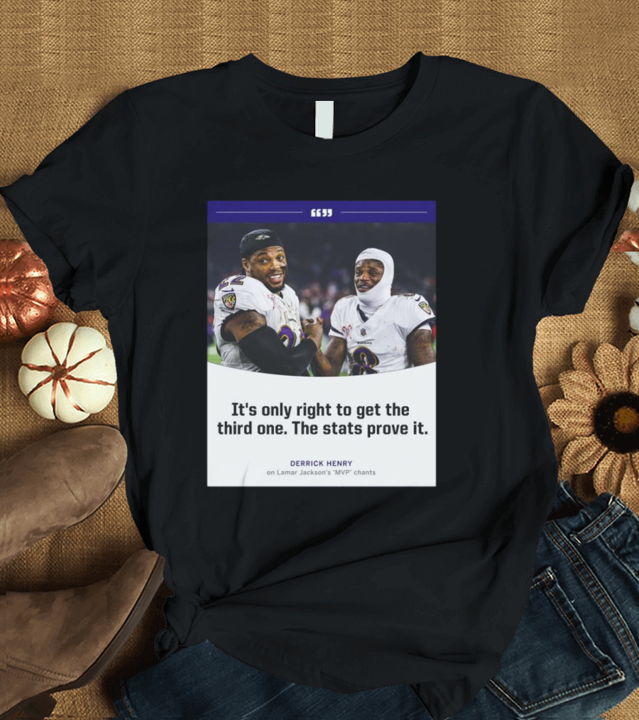 It's Only Right to Get the Third One The Stats Prove It Derrick Henry on Lamar Jackson's MVP Chants Ravens T-Shirt