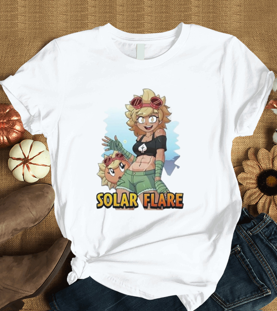 Solar Flare Anime Style Character with Blonde Hair and Goggles T-Shirt