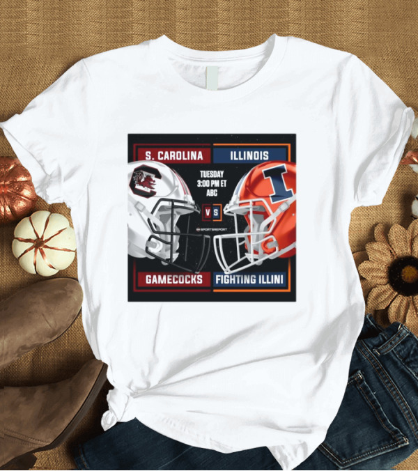 T-Shirt: S. Carolina Gamecocks Vs Illinois Fighting Illini Tuesday 3:00 PM ET ABC Spurs Up Helmet T-Shirt S. Carolina Gamecocks Vs Illinois Fighting Illini Tuesday 3:00 PM ET ABC Spurs Up Helmet T-Shirt