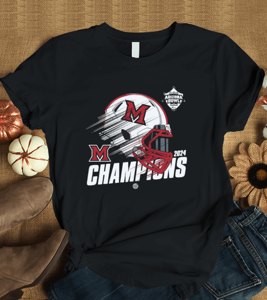 Miami RedHawks 2024 Champions Arizona Bowl Helmet T-Shirt