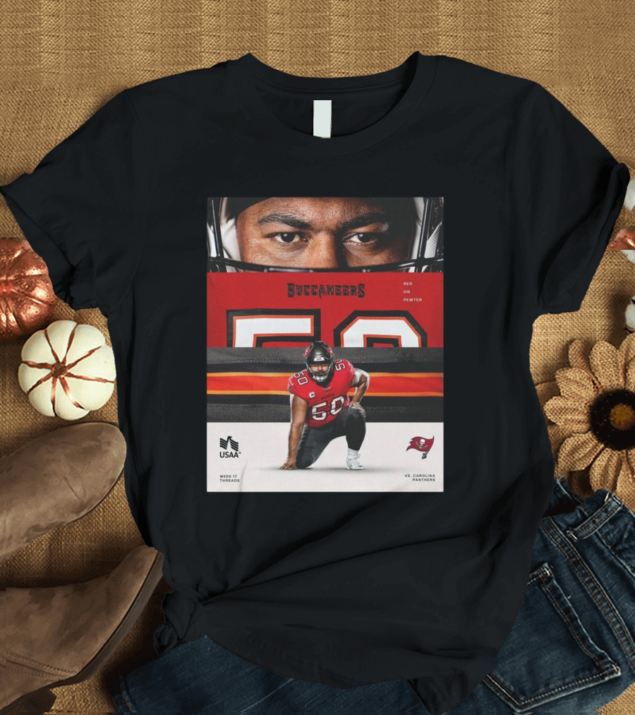 Vita Vea Buccaneers vs Panthers Week 17 Threads Red On Pewter T-Shirt