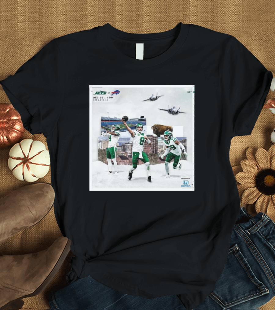 DJ Reed Aaron Rodgers Will McDonald New York Jets at Buffalo Bills Gameday December 29 2024 CBS Honda T-Shirt