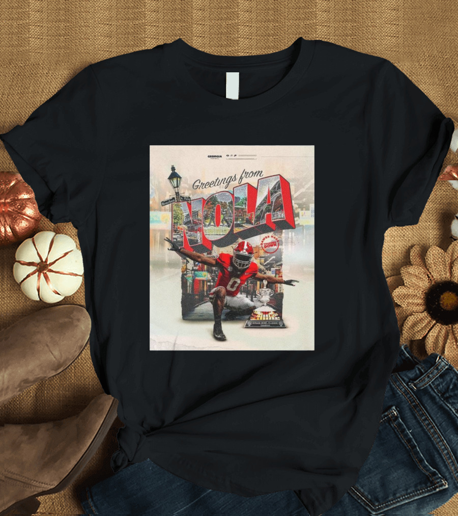 Greetings From NOLA Georgia Bulldogs Have Touched Down with New Orleans Street Background T-Shirt
