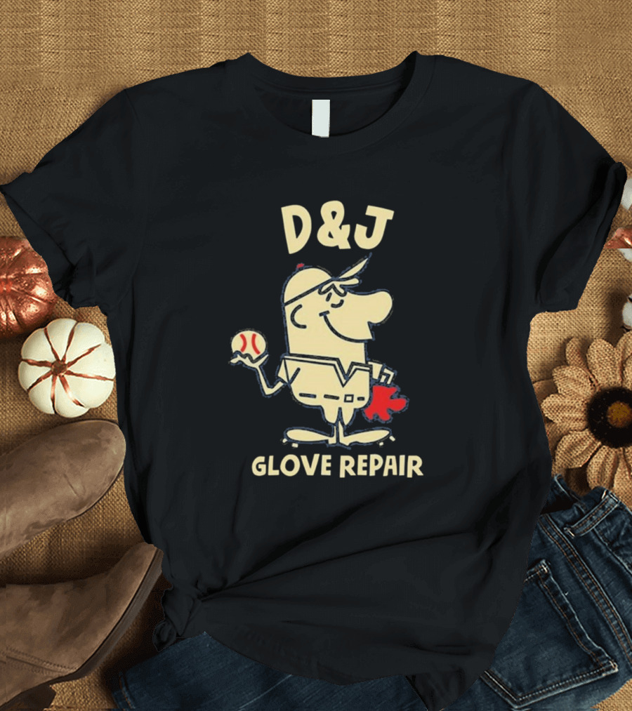 D and J Glove Repair Baseball Character T-Shirt
