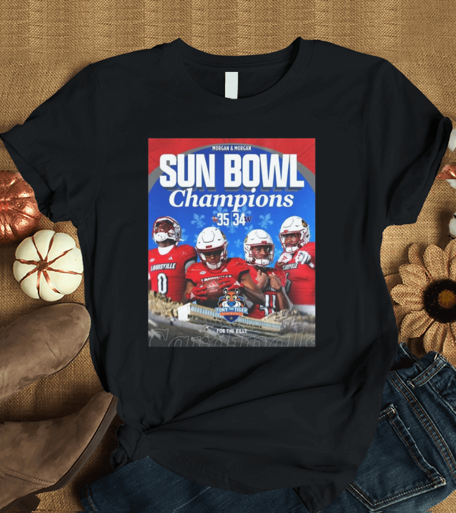 Sun Bowl Champions 35-34 Louisville Cardinals Victory Over Washington Huskies Morgan and Morgan Tony the Tiger T-Shirt