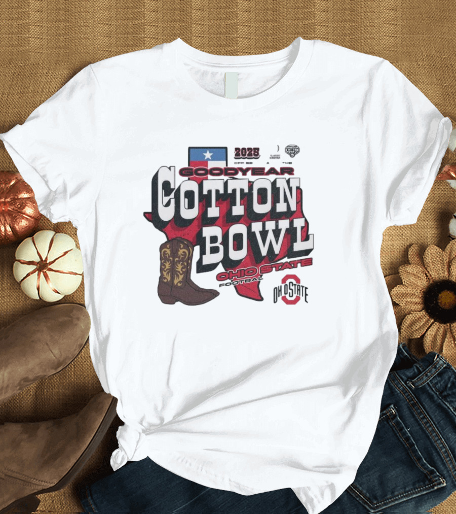 Ohio State Football 2025 Goodyear Cotton Bowl Bound Vintage Texas Boot T-Shirt