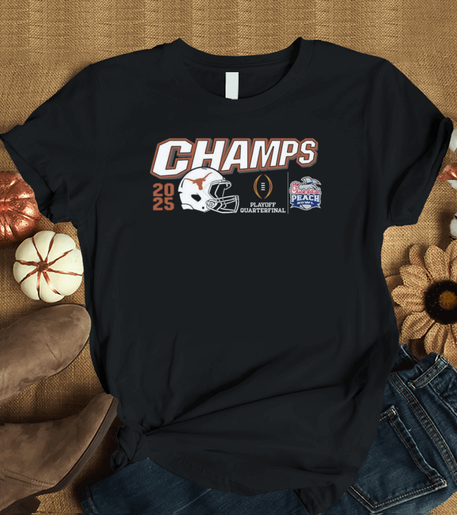 2025 Texas Longhorns Champs Playoff Quarterfinal Chick-fil-A Peach Bowl Helmet T-Shirt