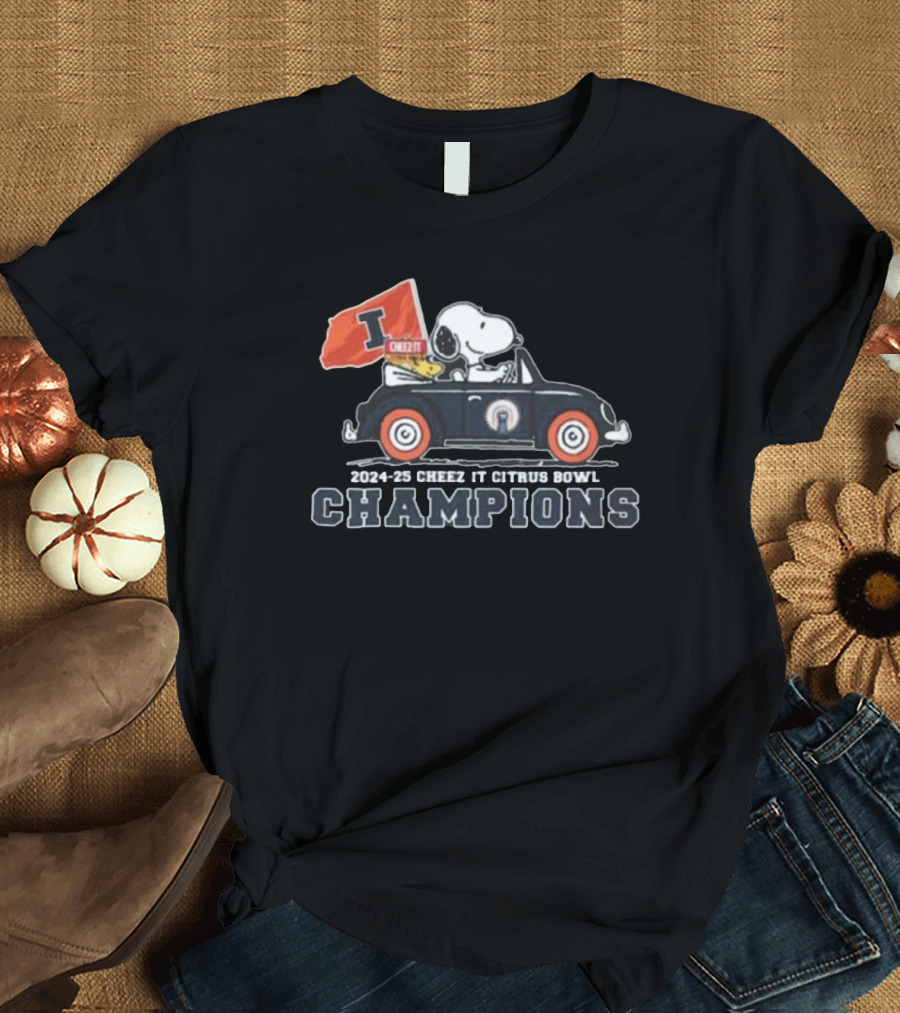 Snoopy Driving Car Cheez It Citrus Bowl Champions 2024-2025 Illinois T-Shirt