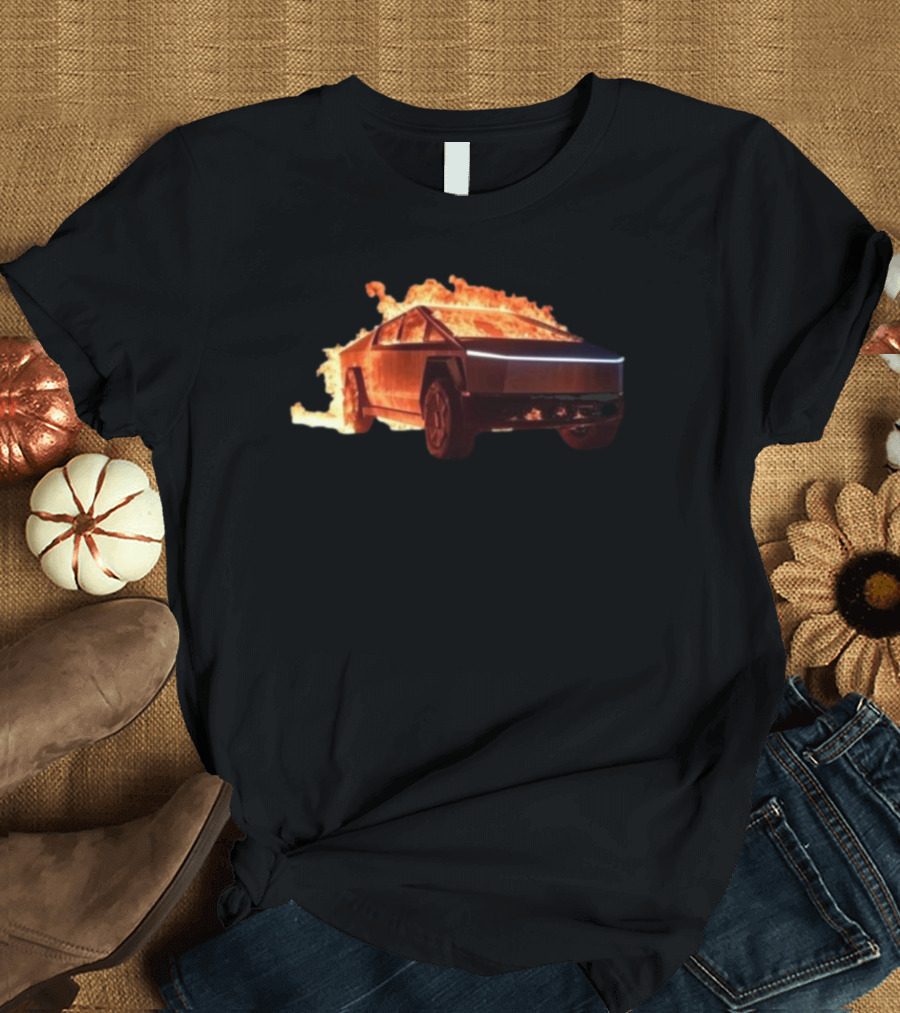 TexasTSLA Cybertruck Resilient to Explosions in Fiery Display T-Shirt
