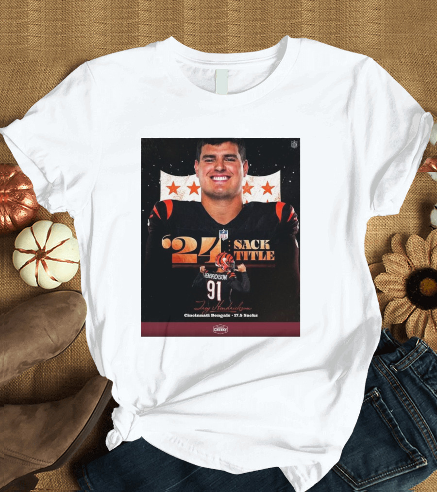 Trey Hendrickson Cincinnati Bengals '24 Sack Title 17.5 Sacks NFL T-Shirt