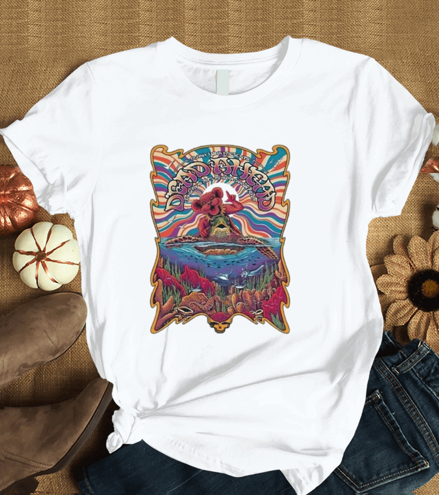 Dead Ahead Festival January 10 2025 Riviera Cancún Mexico Vibrant Turtle and Dancing Bear Psychedelic T-Shirt