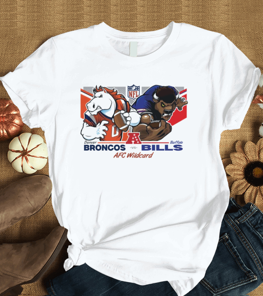 Denver Broncos Vs Buffalo Bills NFL Playoffs AFC Wild Card Matchup Mascot Showdown T-Shirt