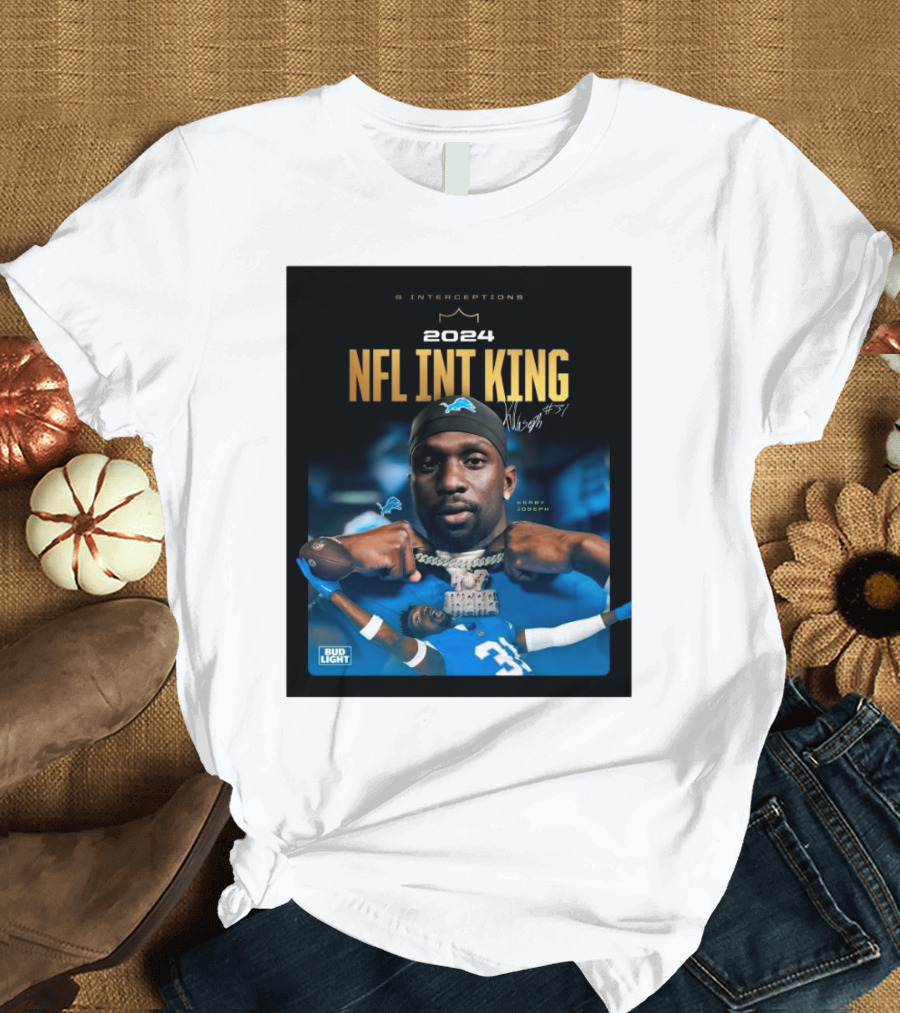 Detroit Lions Kerby Joseph 9 Interceptions 2024 NFL Int King Signature #31 T-Shirt