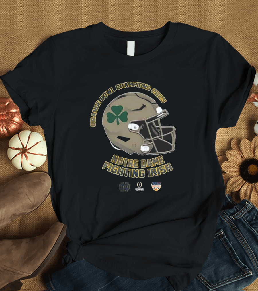 Orange Bowl Champions 2025 Notre Dame Fighting Irish Helmet Logo Football Victory T-Shirt