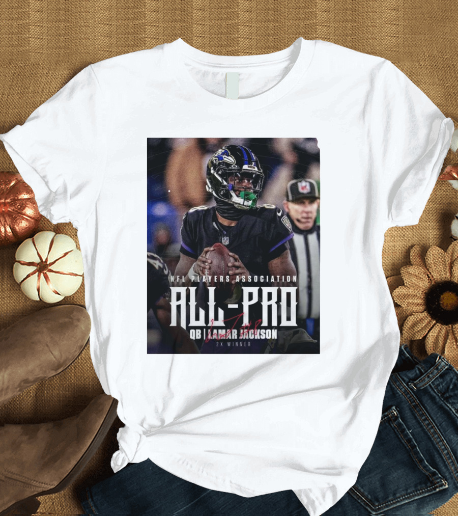 NFL Players Association All-Pro QB Lamar Jackson 2X Winner Baltimore Ravens Signature T-Shirt
