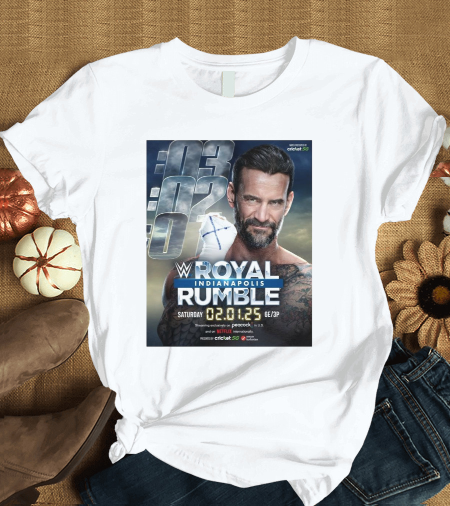 WWE Royal Rumble Indianapolis Saturday 02.01.25 Streaming on Peacock and Netflix T-Shirt