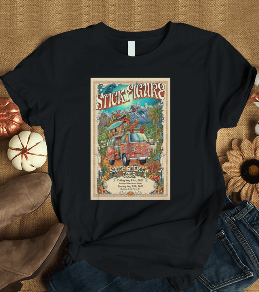 Stick Figure South America Tour May 23 Santiago Chile And May 25 São Paulo Brazil 2025 T-Shirt
