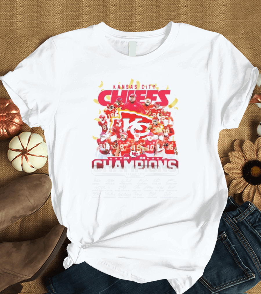 Kansas City Chiefs 2024 AFC Champions Team Signatures Collection T-Shirt